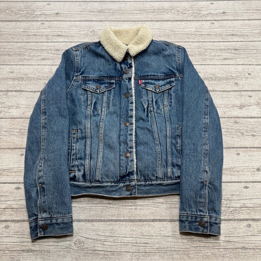 Levi's Jacket Women's Small Blue Denim Sherpa Lined Snap Front Trucker Western